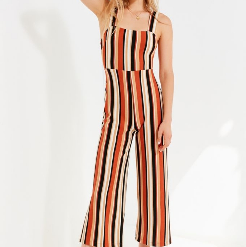 Urban Outfitters Orange Striped Jumpsuit